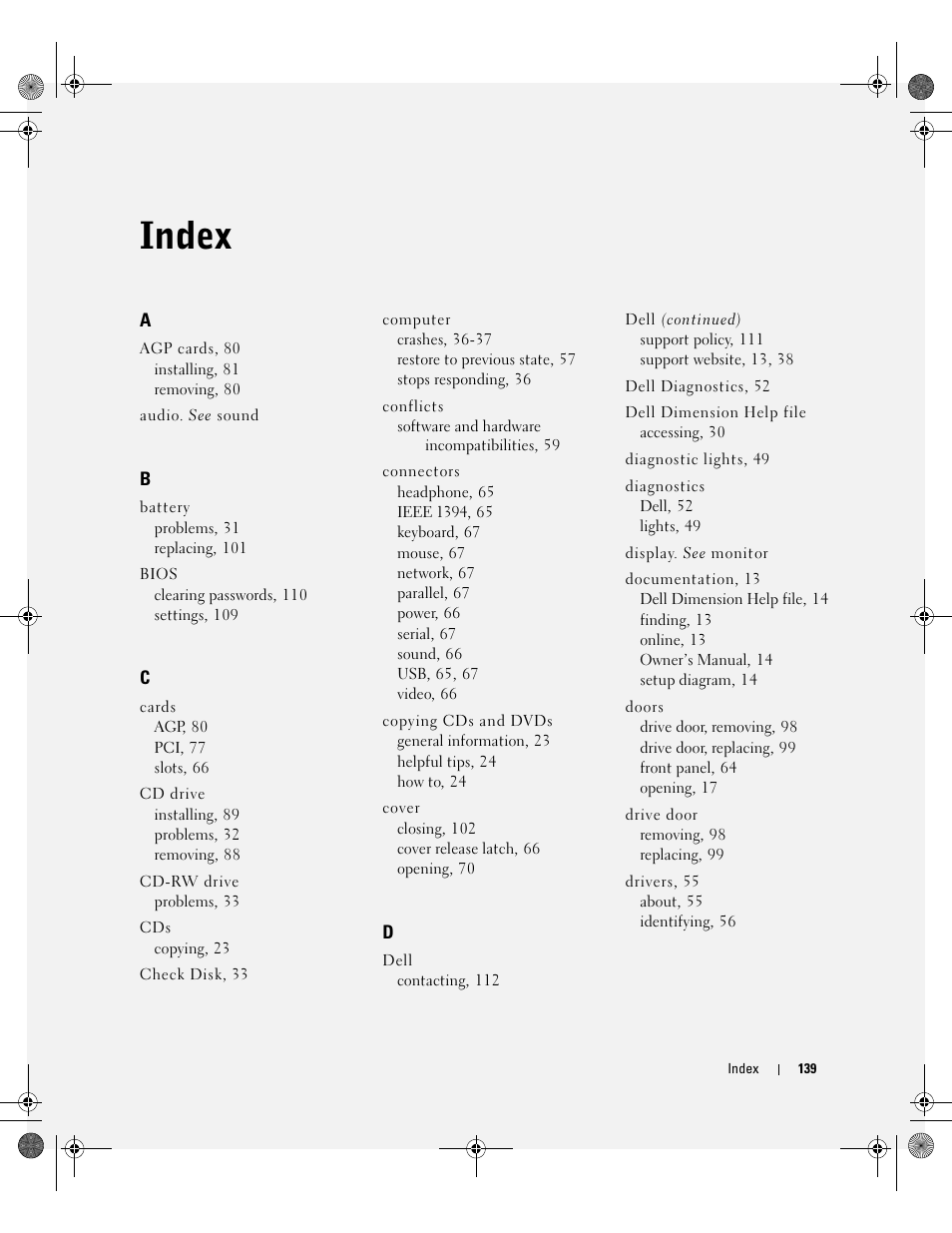 Index | Dell XPS/Dimension XPS Gen 2 User Manual | Page 139 / 142