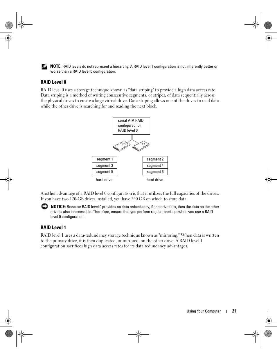 Raid level 0, Raid level 1 | Dell XPS/Dimension XPS Gen 2 User Manual | Page 21 / 142