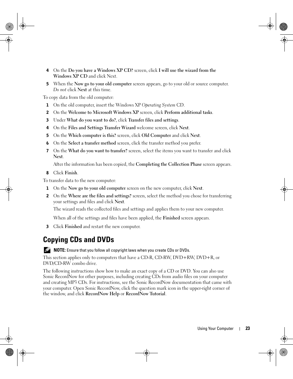 Copying cds and dvds | Dell XPS/Dimension XPS Gen 2 User Manual | Page 23 / 142