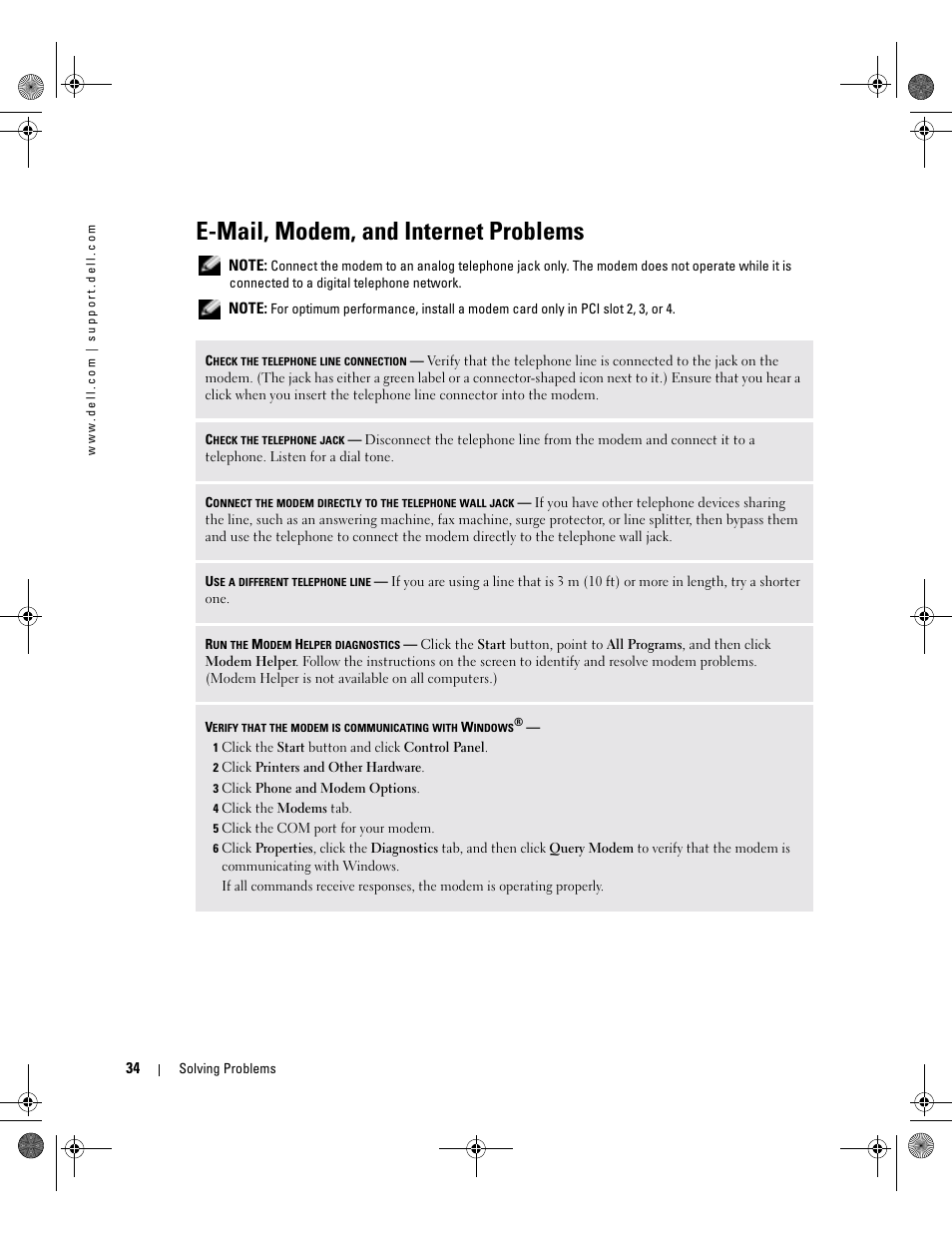 E-mail, modem, and internet problems | Dell XPS/Dimension XPS Gen 2 User Manual | Page 34 / 142