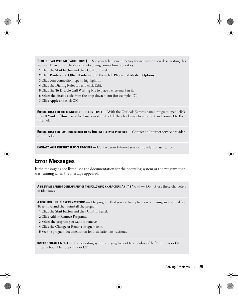 Error messages | Dell XPS/Dimension XPS Gen 2 User Manual | Page 35 / 142