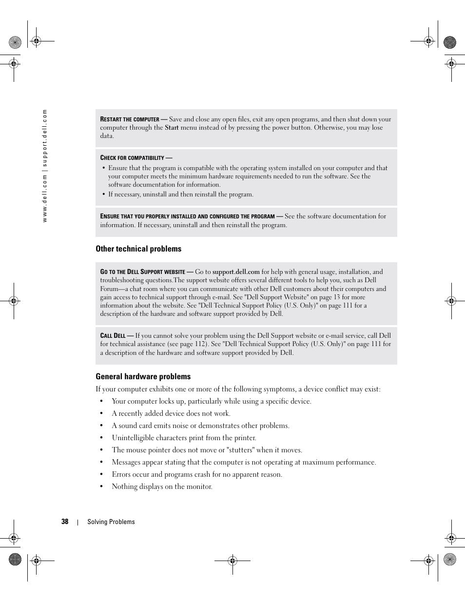 Other technical problems, General hardware problems, Other technical problems general hardware problems | Dell XPS/Dimension XPS Gen 2 User Manual | Page 38 / 142