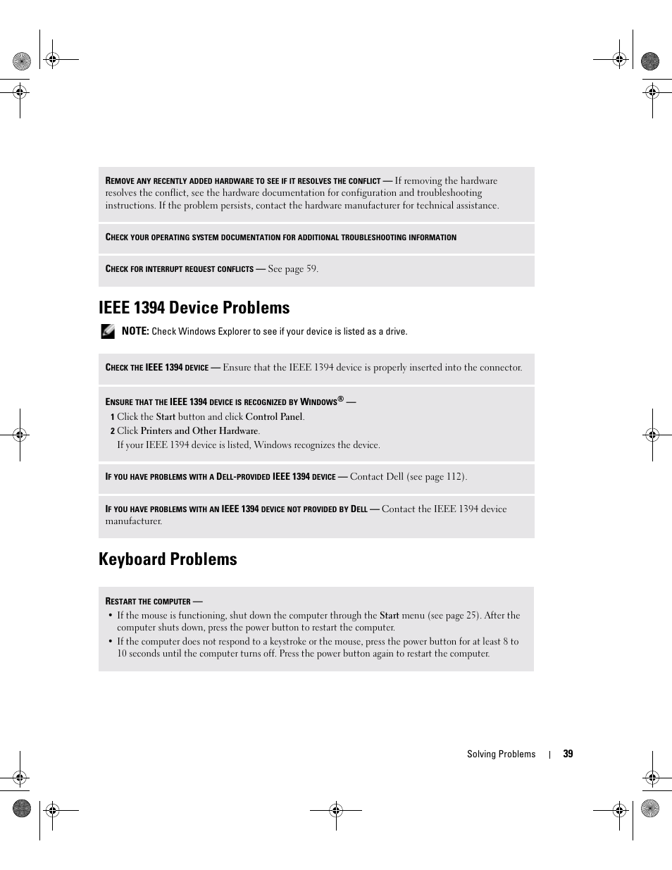 Ieee 1394 device problems, Keyboard problems, Edit | Dell XPS/Dimension XPS Gen 2 User Manual | Page 39 / 142