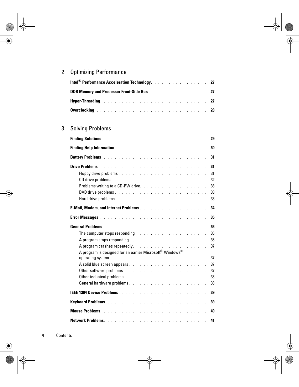 2optimizing performance, 3solving problems | Dell XPS/Dimension XPS Gen 2 User Manual | Page 4 / 142