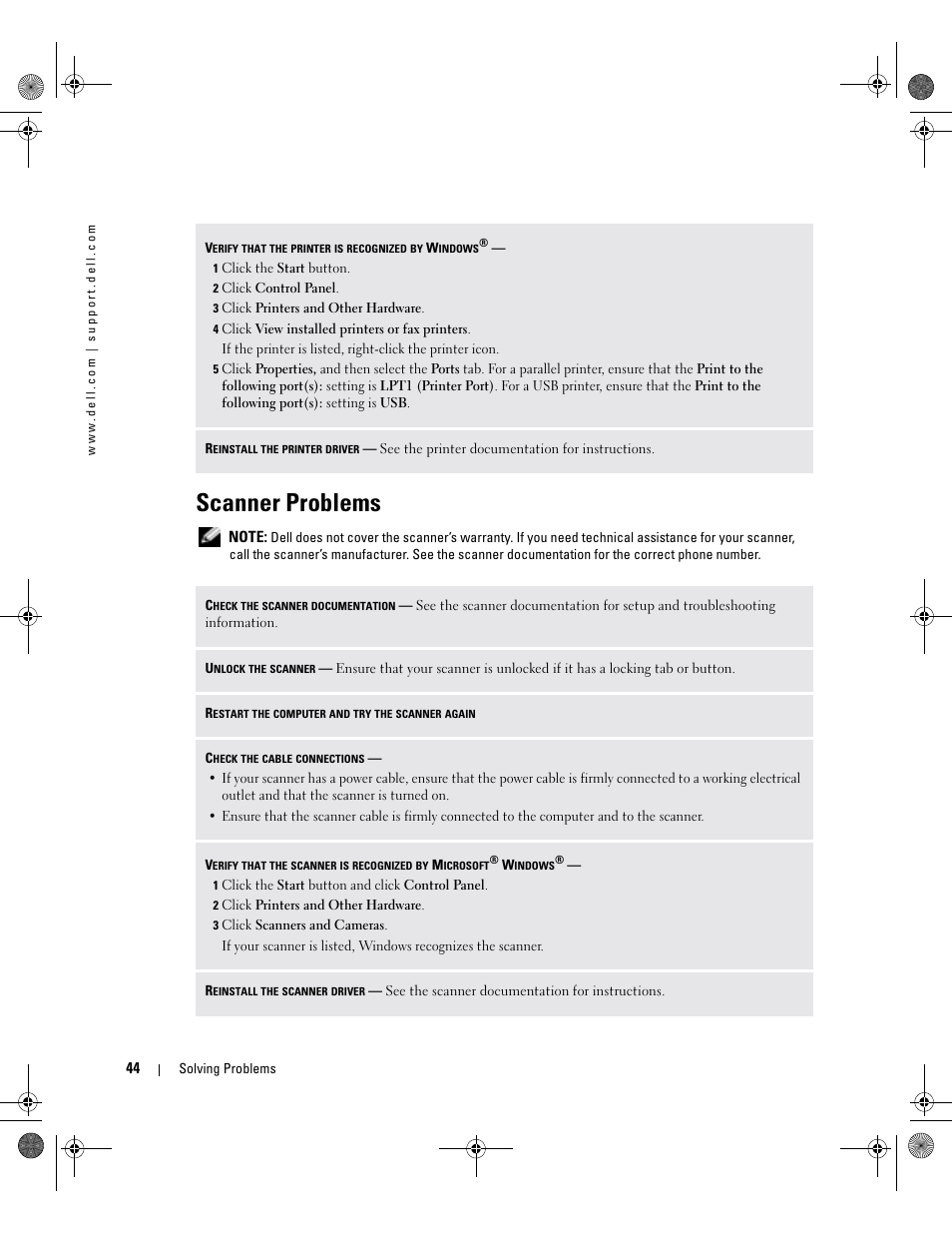 Scanner problems | Dell XPS/Dimension XPS Gen 2 User Manual | Page 44 / 142