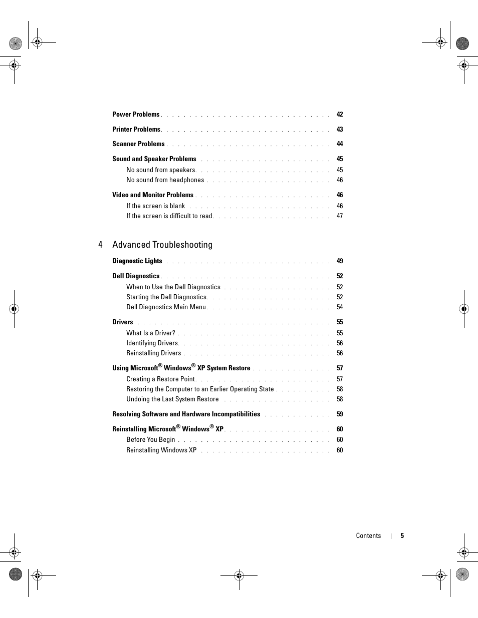 4advanced troubleshooting | Dell XPS/Dimension XPS Gen 2 User Manual | Page 5 / 142