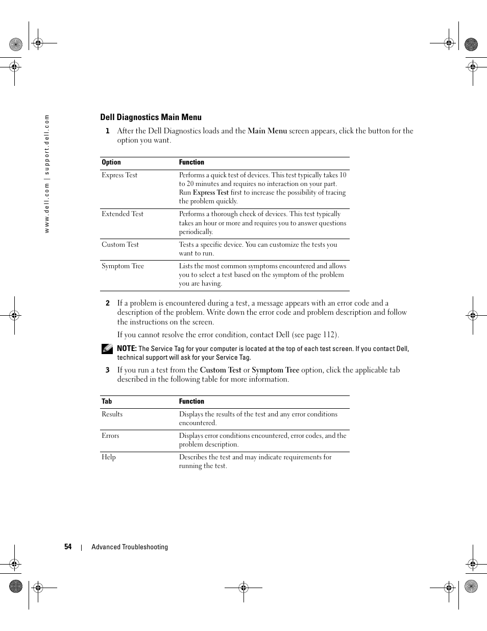 Dell diagnostics main menu | Dell XPS/Dimension XPS Gen 2 User Manual | Page 54 / 142