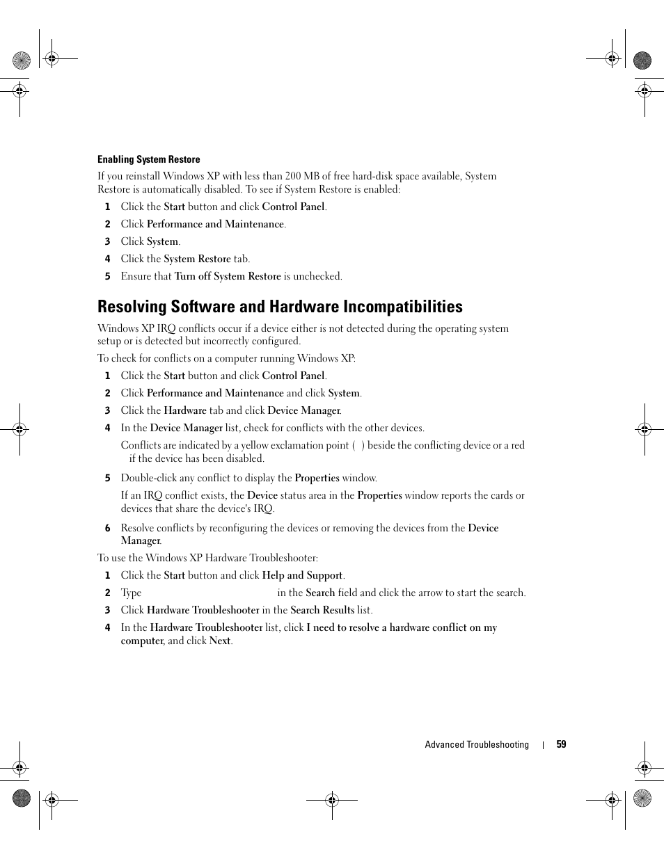 Resolving software and hardware incompatibilities | Dell XPS/Dimension XPS Gen 2 User Manual | Page 59 / 142