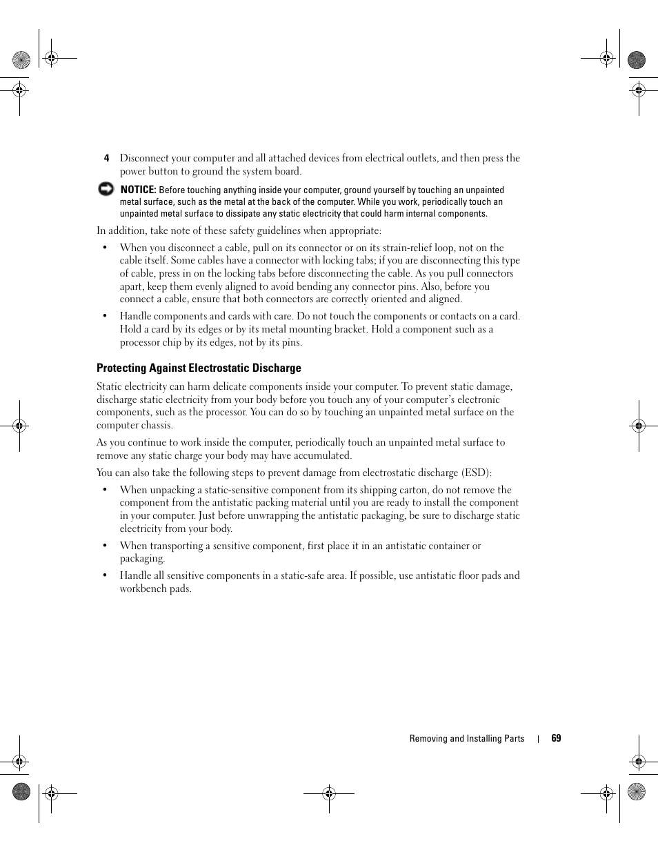 Protecting against electrostatic discharge | Dell XPS/Dimension XPS Gen 2 User Manual | Page 69 / 142