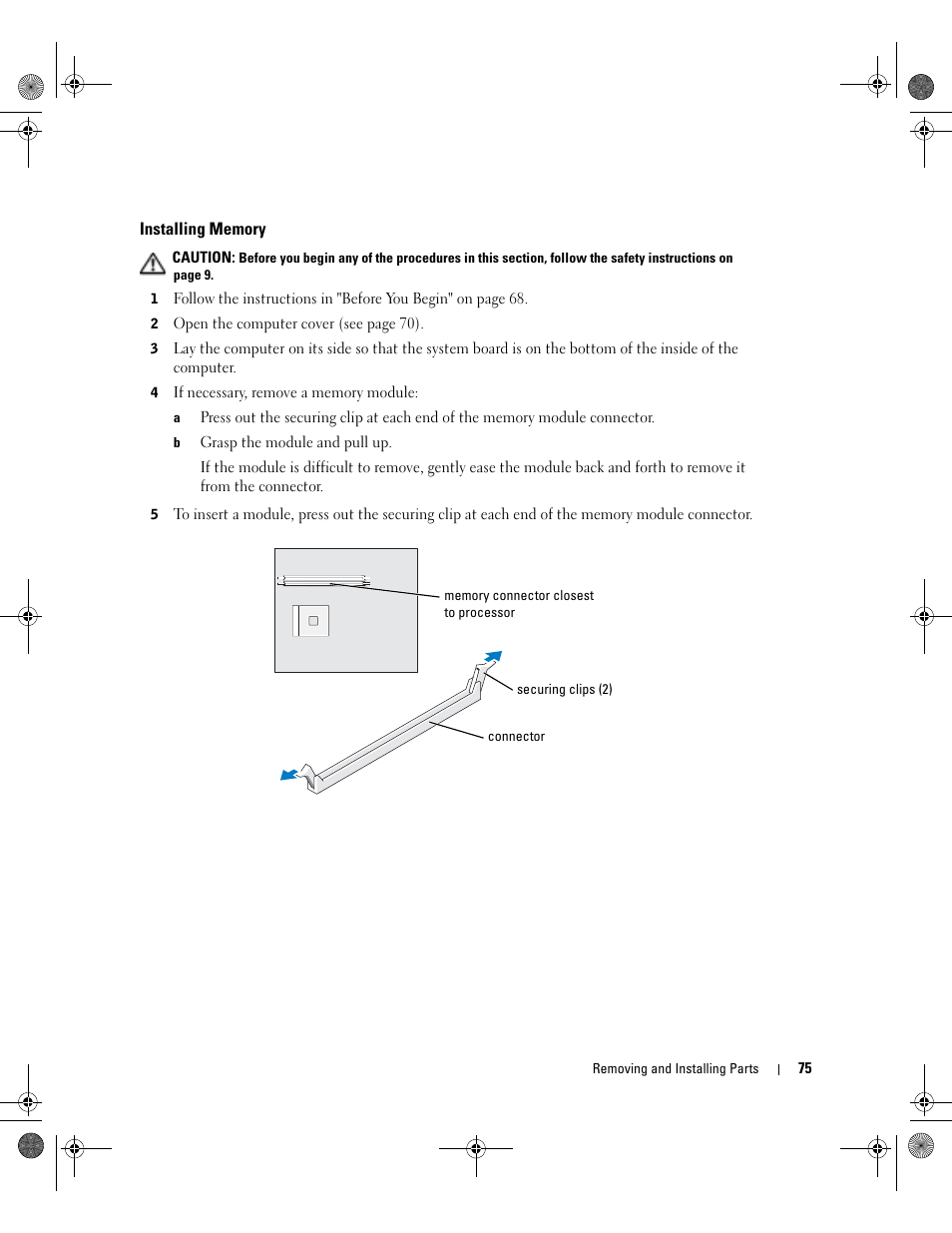 Installing memory | Dell XPS/Dimension XPS Gen 2 User Manual | Page 75 / 142