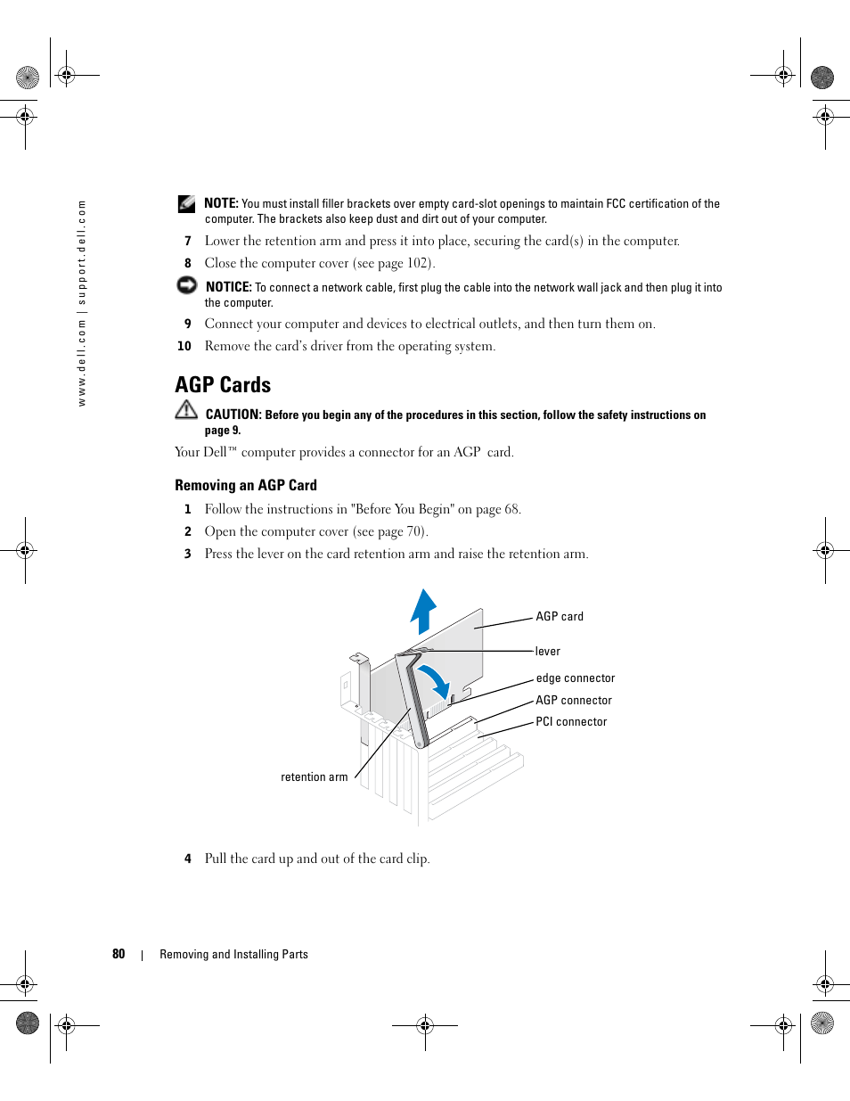 Agp cards, Removing an agp card | Dell XPS/Dimension XPS Gen 2 User Manual | Page 80 / 142