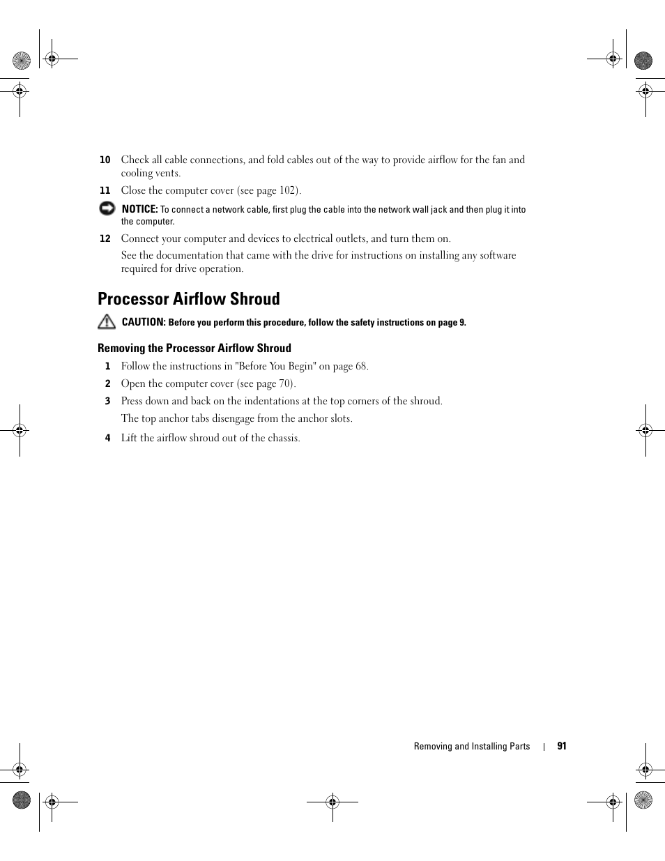 Processor airflow shroud, Removing the processor airflow shroud | Dell XPS/Dimension XPS Gen 2 User Manual | Page 91 / 142