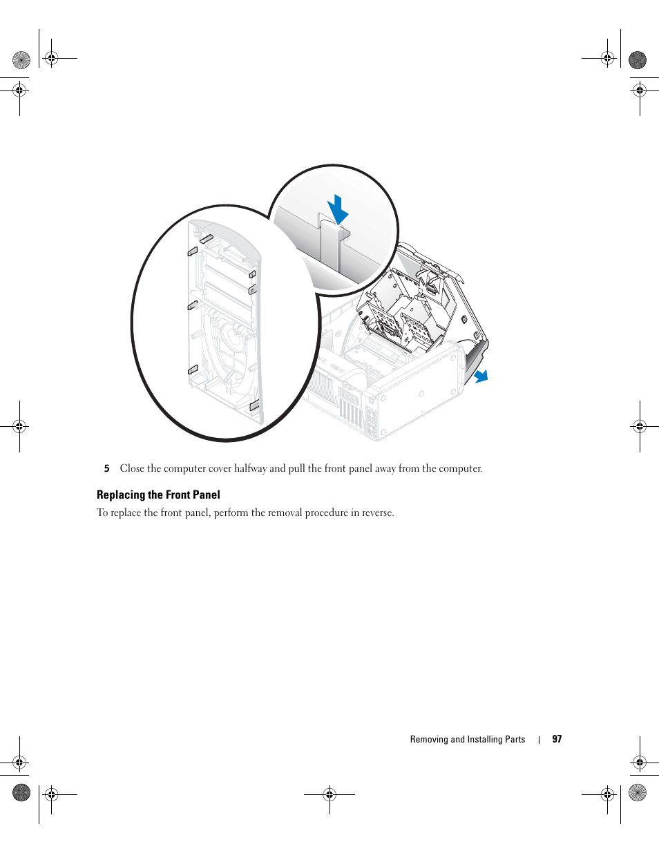 Replacing the front panel | Dell XPS/Dimension XPS Gen 2 User Manual | Page 97 / 142