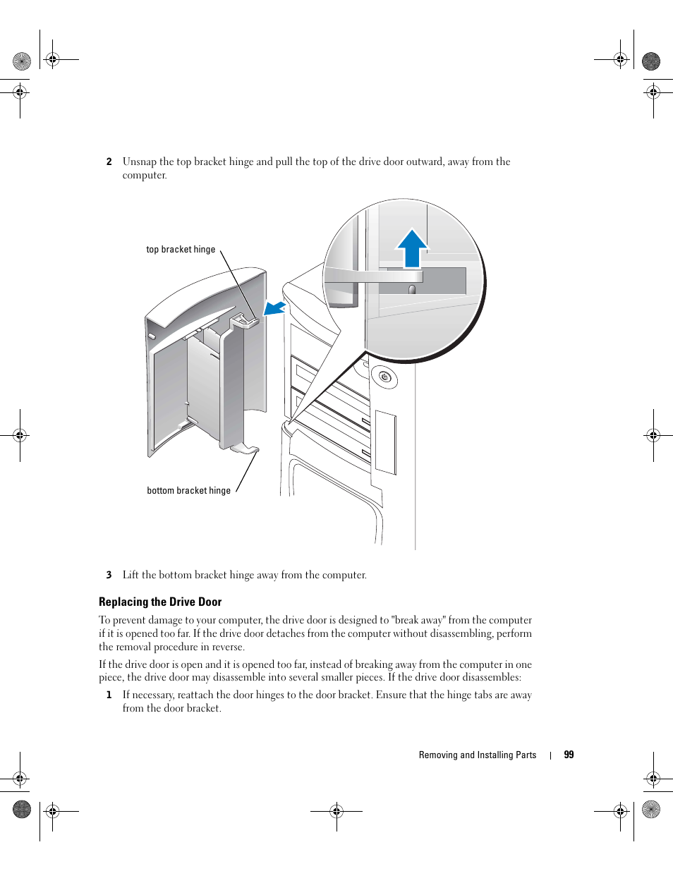 Replacing the drive door | Dell XPS/Dimension XPS Gen 2 User Manual | Page 99 / 142
