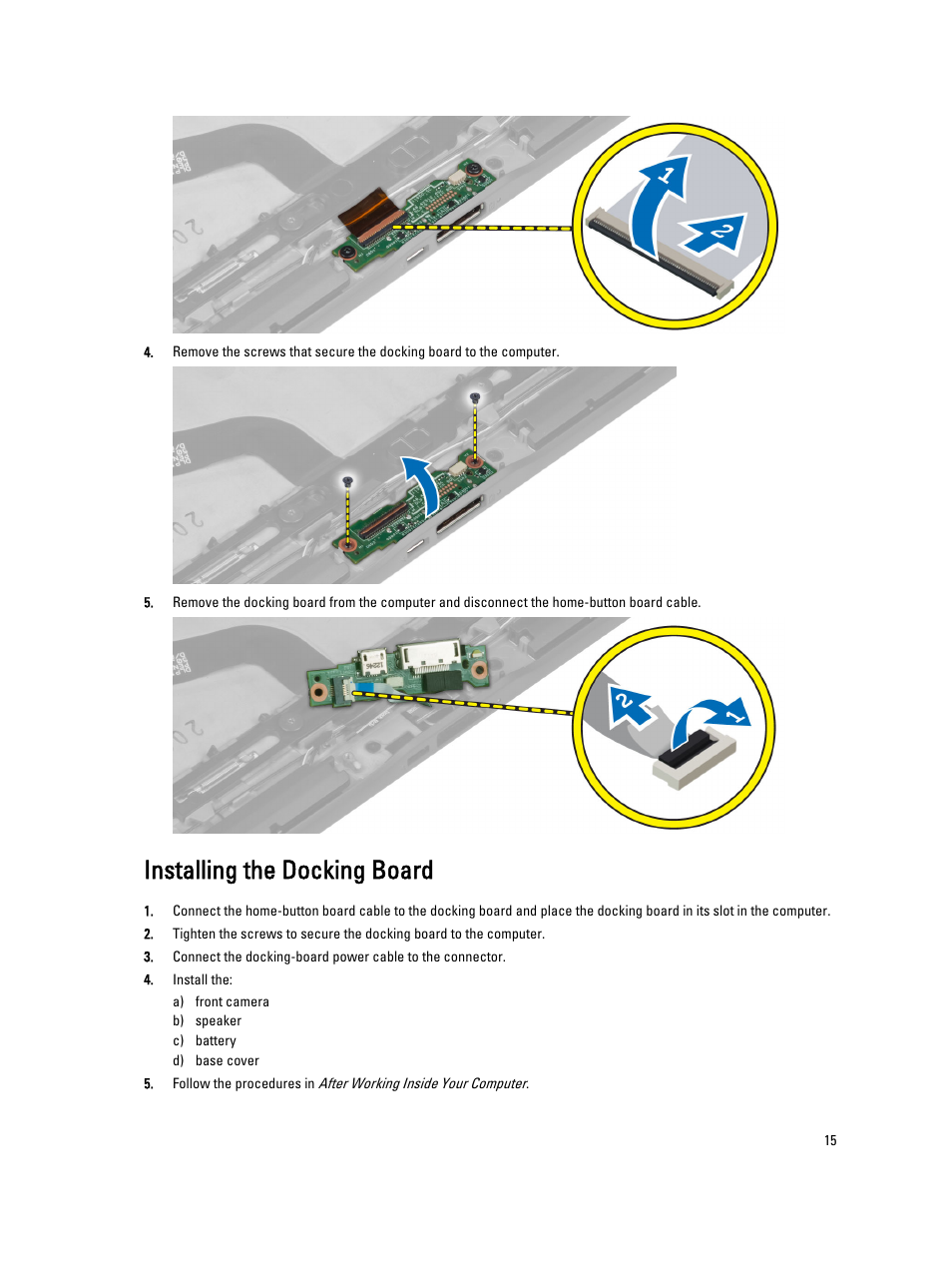 Installing the docking board | Dell Latitude 10e ST2E (Early 2013) User Manual | Page 15 / 37