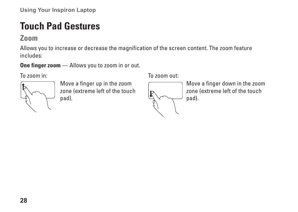 Touch pad gestures, Zoom | Dell Inspiron 14 (M4010, Mid 2010) User Manual | Page 30 / 92