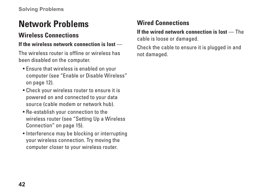 Network problems | Dell Inspiron 14 (M4010, Mid 2010) User Manual | Page 44 / 92