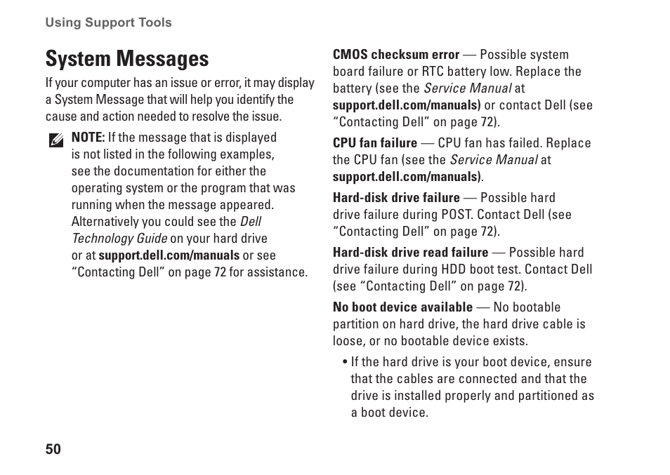 System messages | Dell Inspiron 14 (M4010, Mid 2010) User Manual | Page 52 / 92