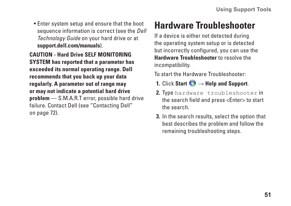 Hardware troubleshooter | Dell Inspiron 14 (M4010, Mid 2010) User Manual | Page 53 / 92