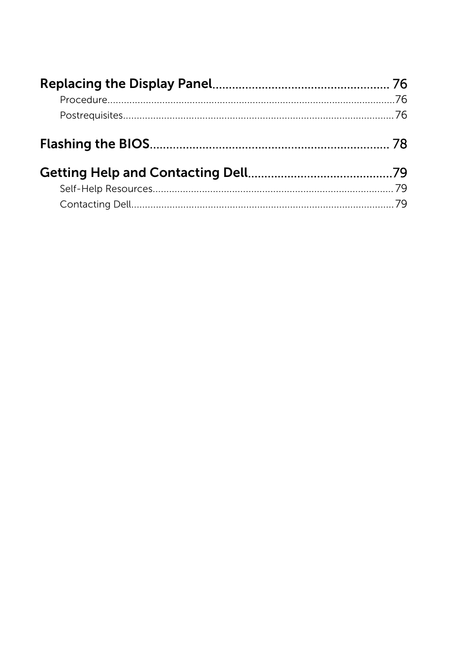 Replacing the display panel, Flashing the bios getting help and contacting dell | Dell Inspiron 20 (3045, Early 2014) User Manual | Page 8 / 80