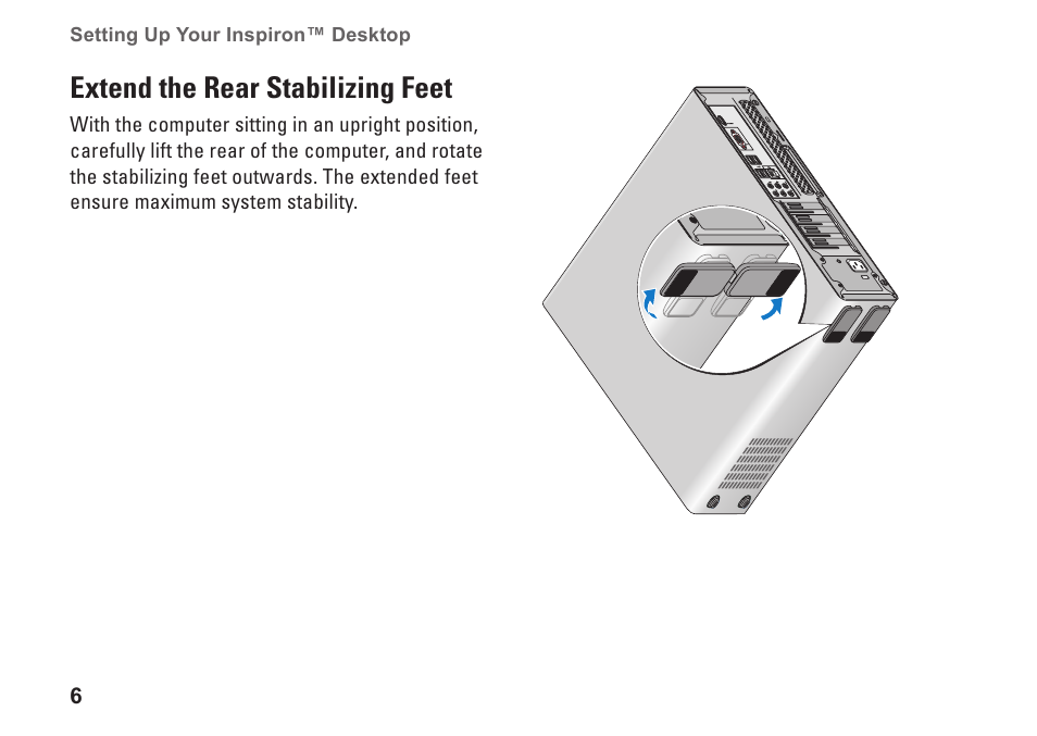 Extend the rear stabilizing feet | Dell Inspiron 535s (Early 2009) User Manual | Page 8 / 66