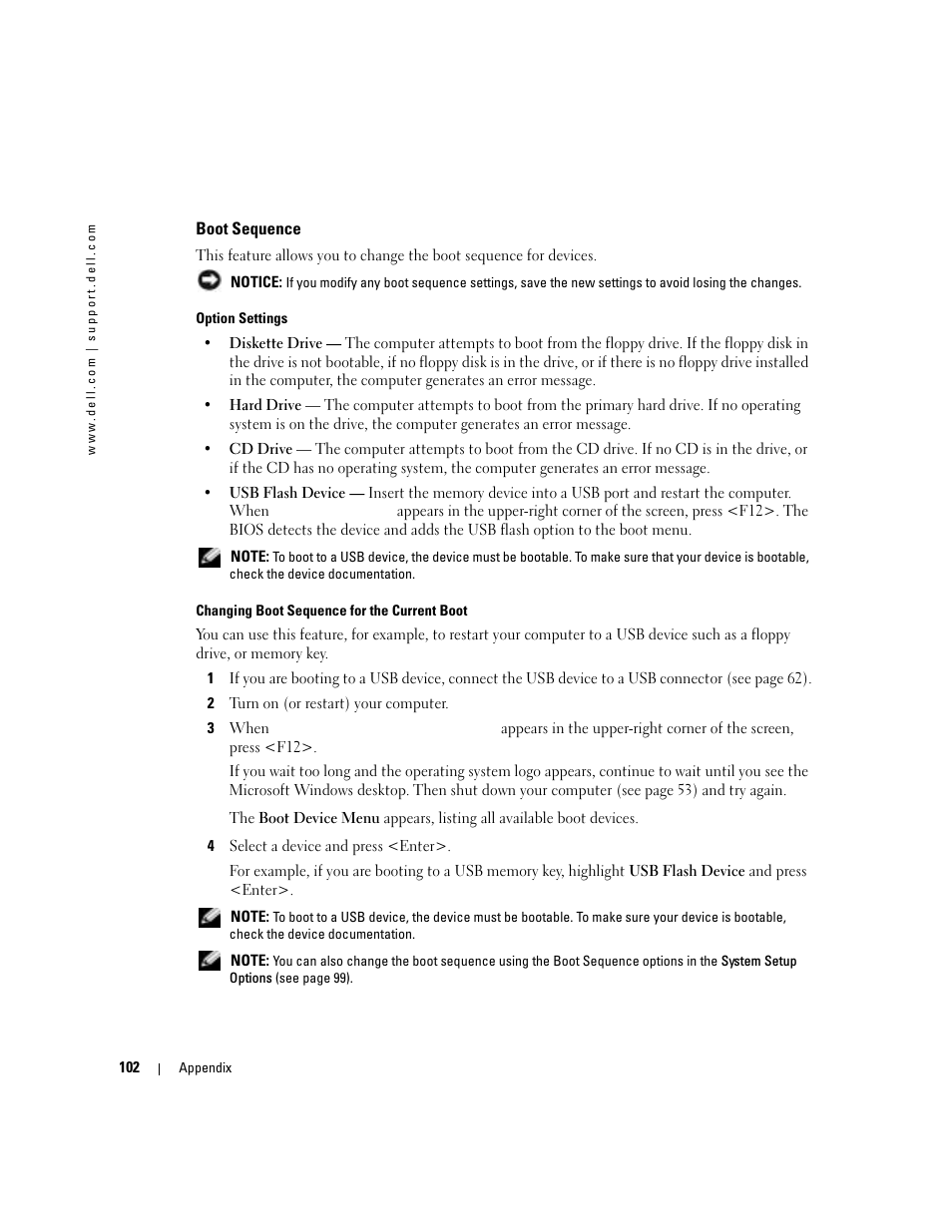 Boot sequence | Dell Dimension 5100C User Manual | Page 102 / 128