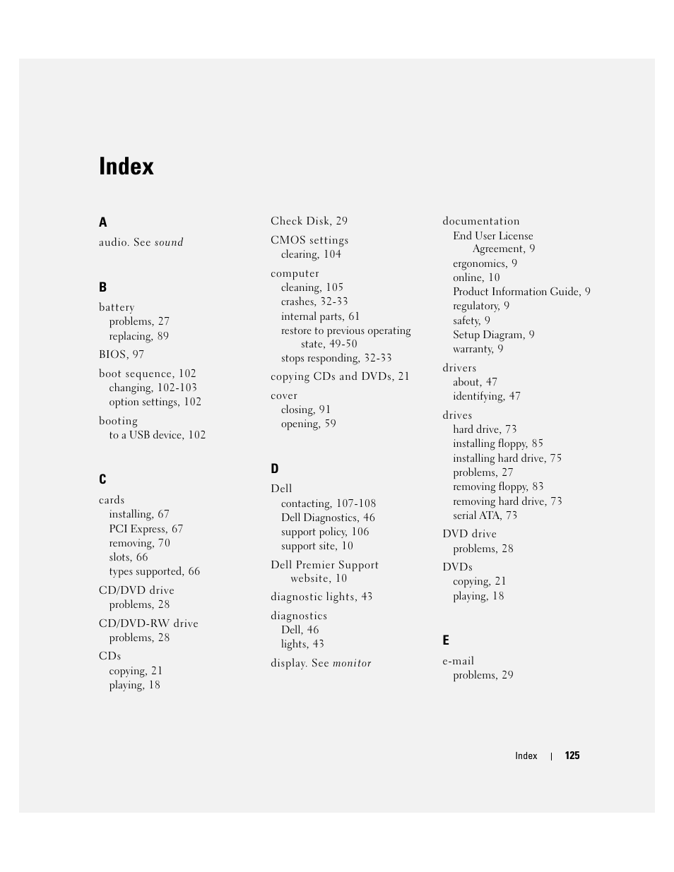 Index | Dell Dimension 5100C User Manual | Page 125 / 128