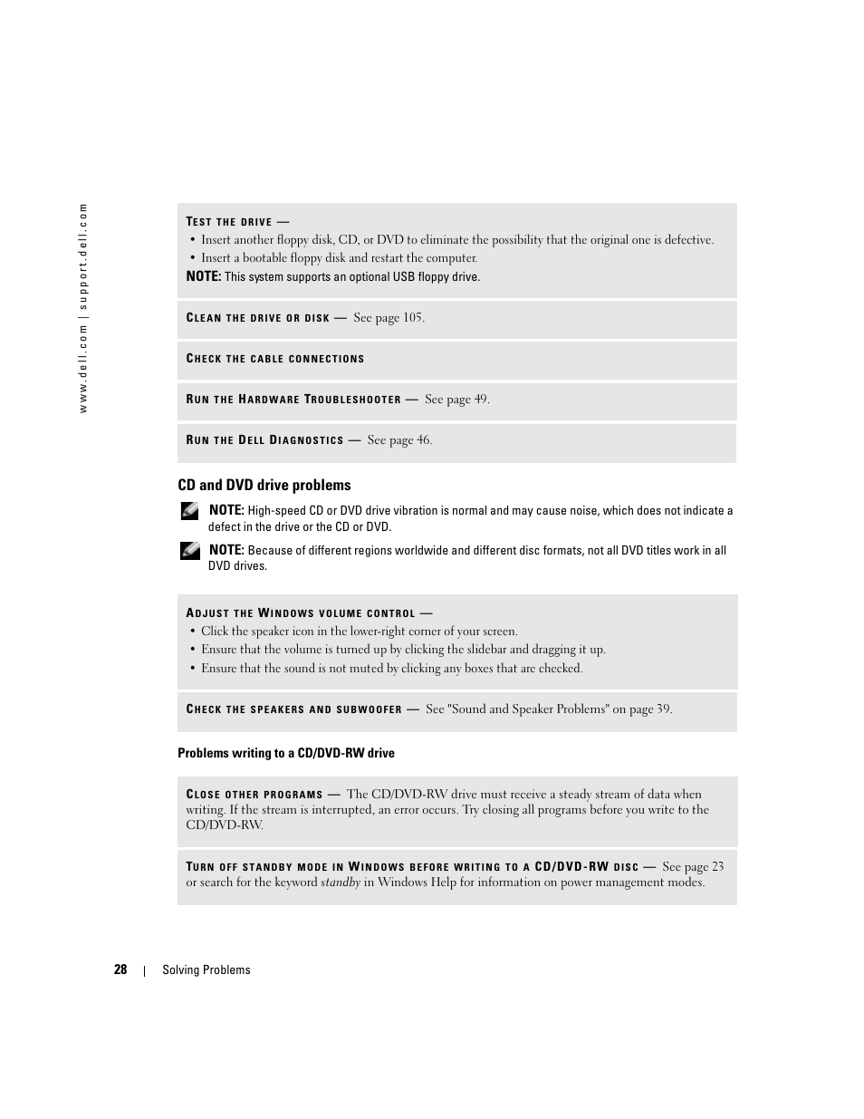 Cd and dvd drive problems | Dell Dimension 5100C User Manual | Page 28 / 128