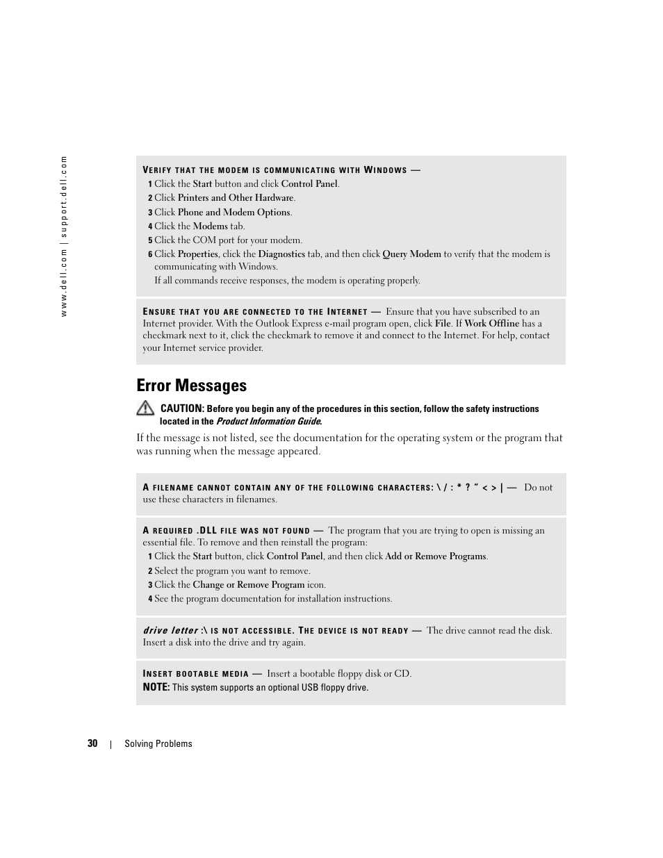 Error messages | Dell Dimension 5100C User Manual | Page 30 / 128