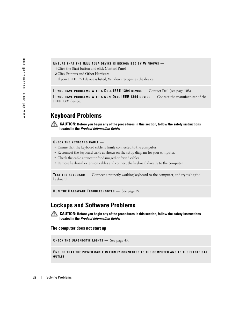 Keyboard problems, Lockups and software problems, The computer does not start up | Click the com port for your modem, Filename, Cannot, Contain | Dell Dimension 5100C User Manual | Page 32 / 128