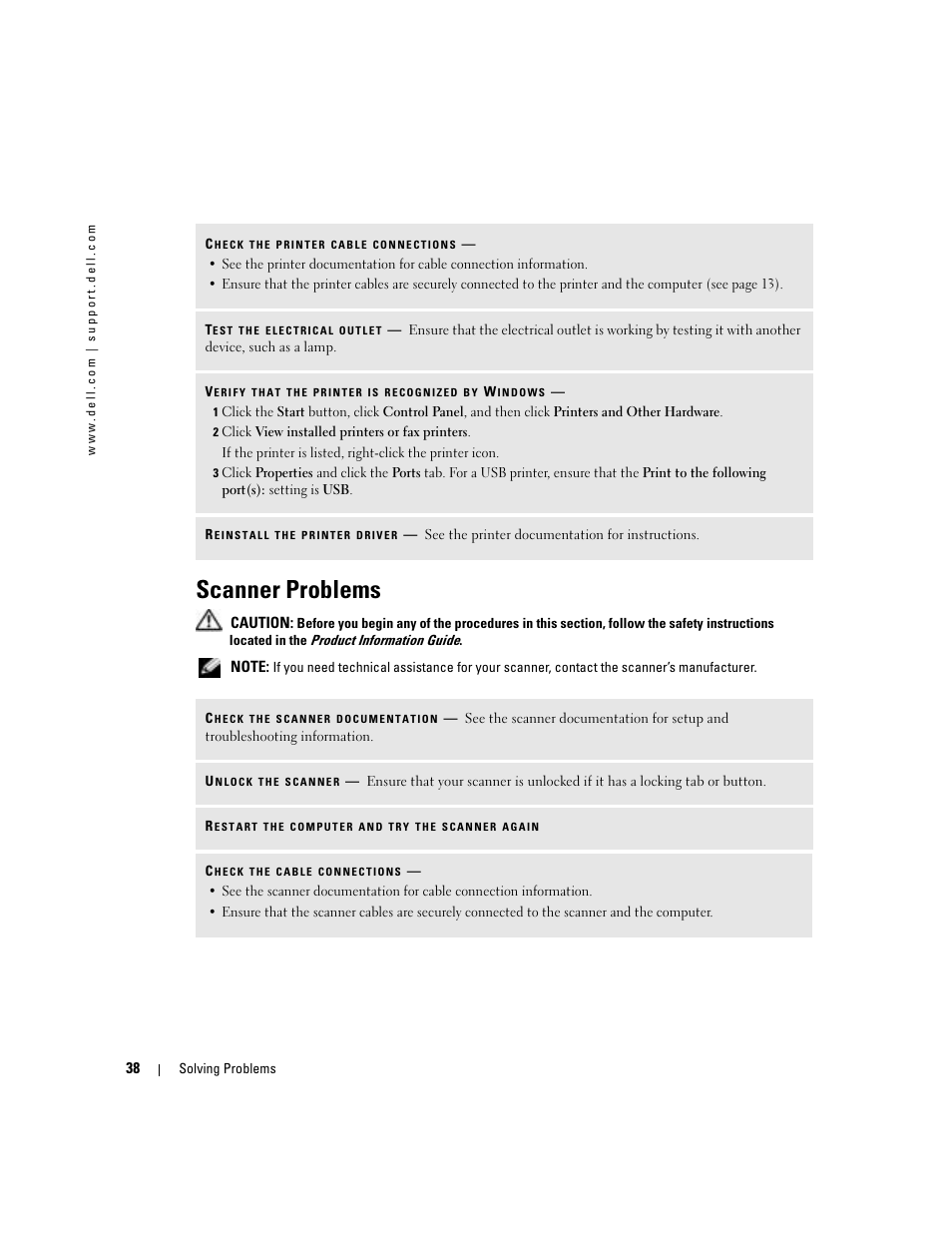 Scanner problems | Dell Dimension 5100C User Manual | Page 38 / 128
