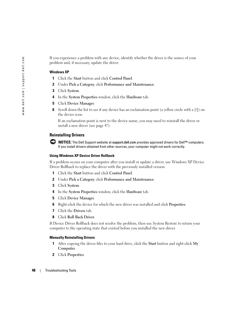 Reinstalling drivers | Dell Dimension 5100C User Manual | Page 48 / 128