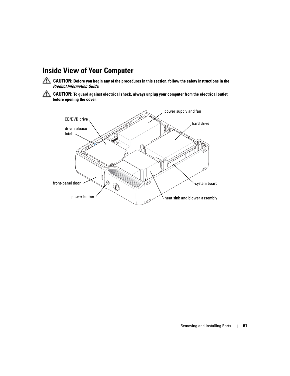 Inside view of your computer | Dell Dimension 5100C User Manual | Page 61 / 128