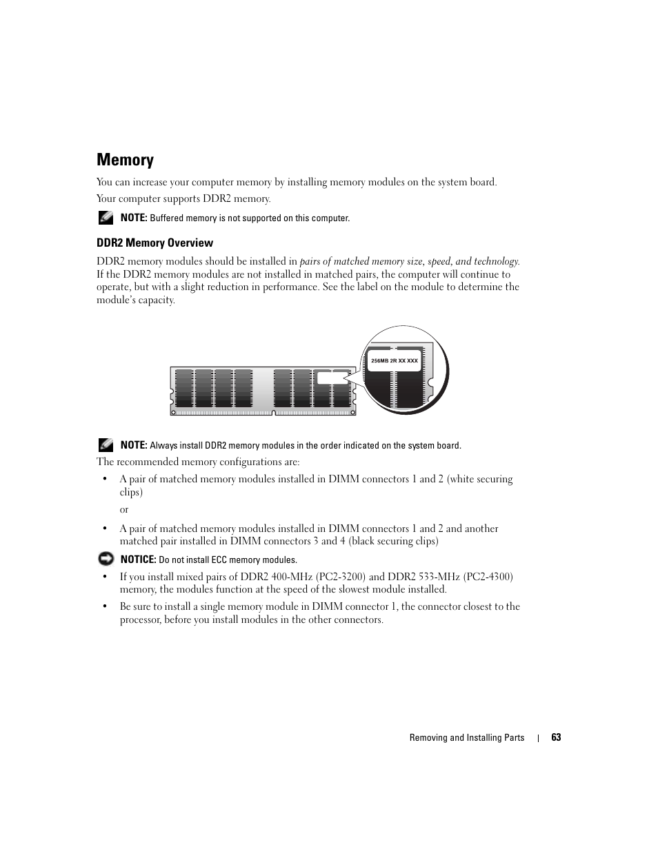 Memory, Ddr2 memory overview | Dell Dimension 5100C User Manual | Page 63 / 128