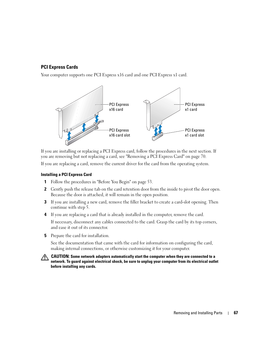 Pci express cards | Dell Dimension 5100C User Manual | Page 67 / 128