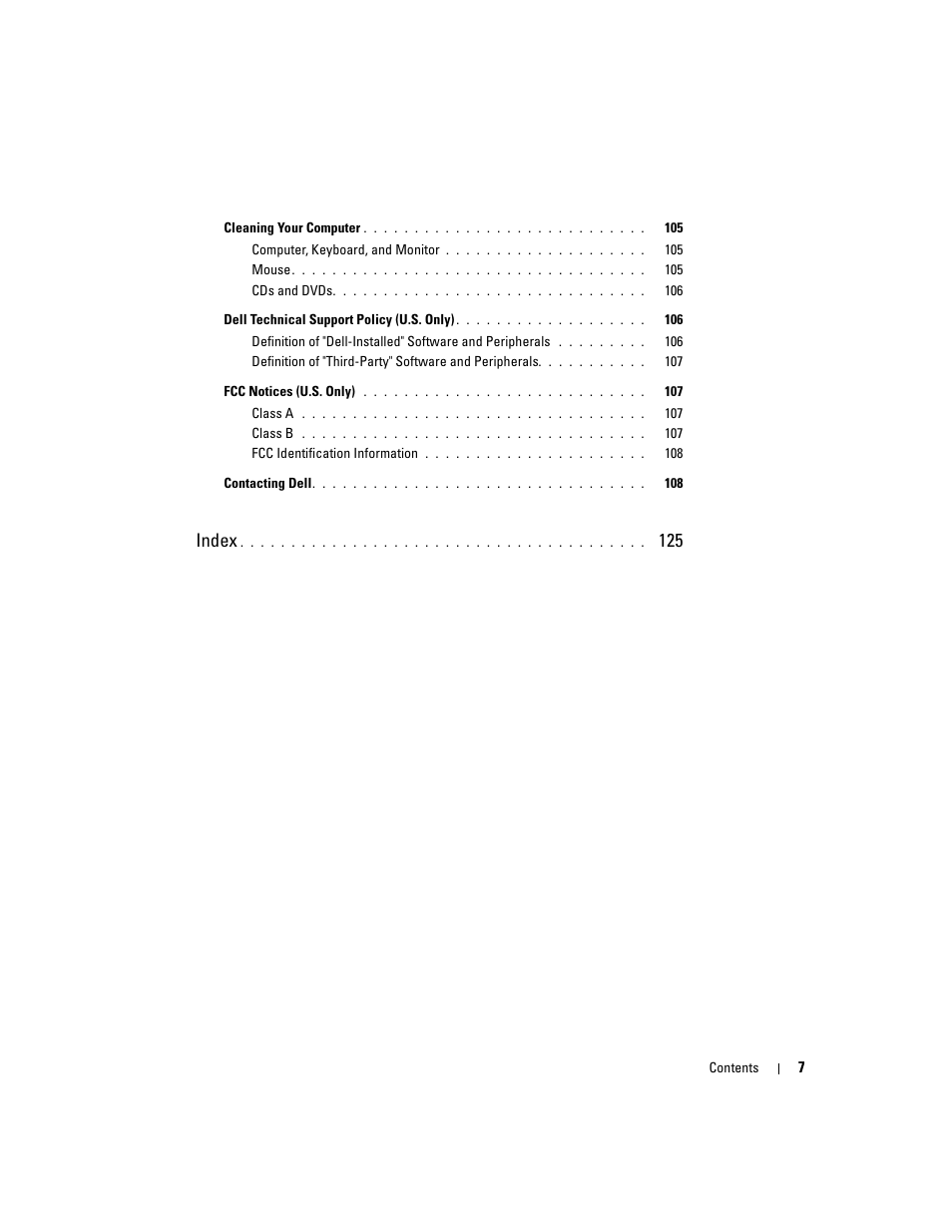 Index | Dell Dimension 5100C User Manual | Page 7 / 128
