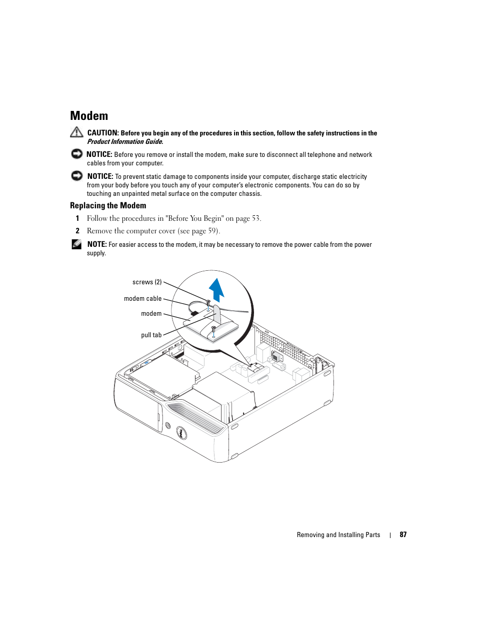 Modem | Dell Dimension 5100C User Manual | Page 87 / 128
