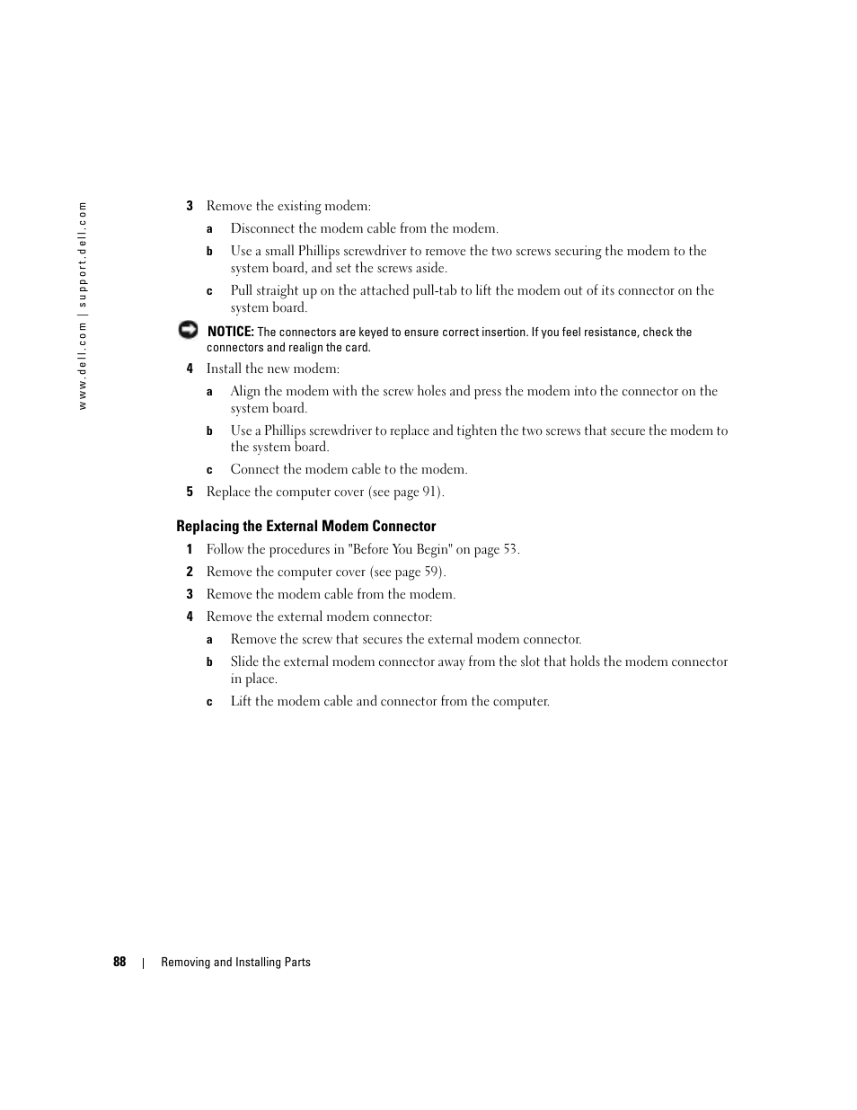 Replacing the external modem connector | Dell Dimension 5100C User Manual | Page 88 / 128