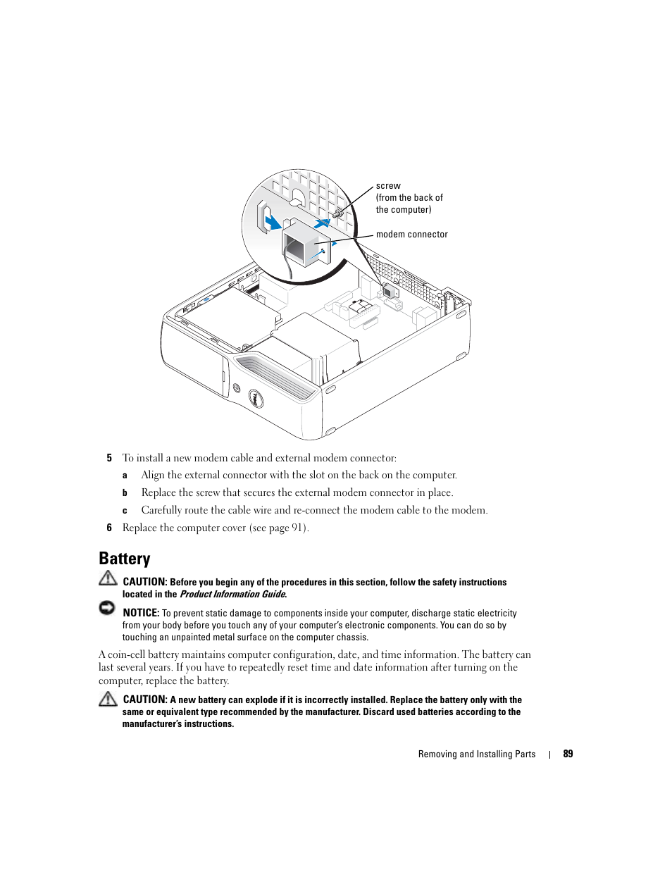 Battery | Dell Dimension 5100C User Manual | Page 89 / 128