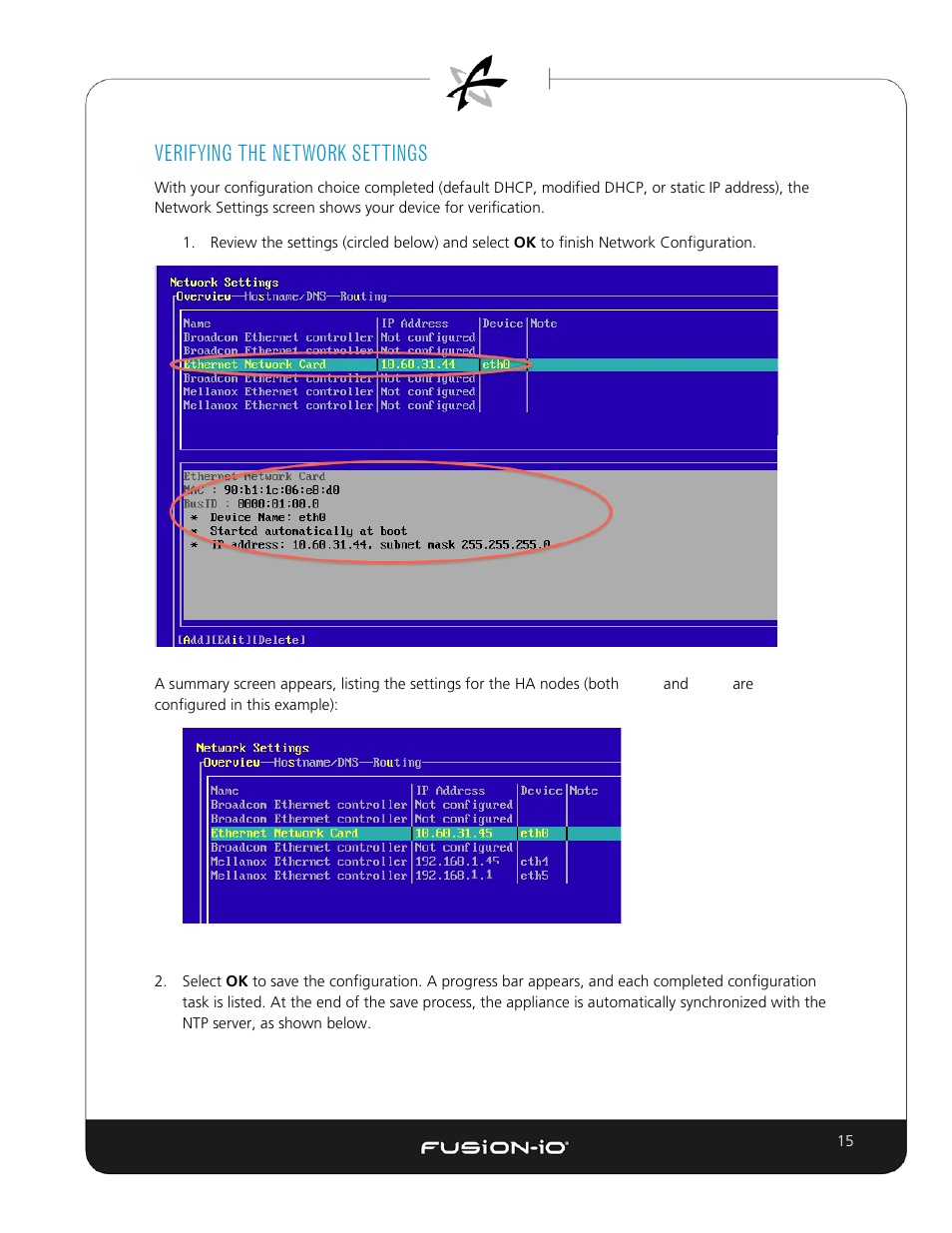 Verifying the network settings, Saving the network configuration | Dell Acceleration Appliances for Databases User Manual | Page 22 / 89