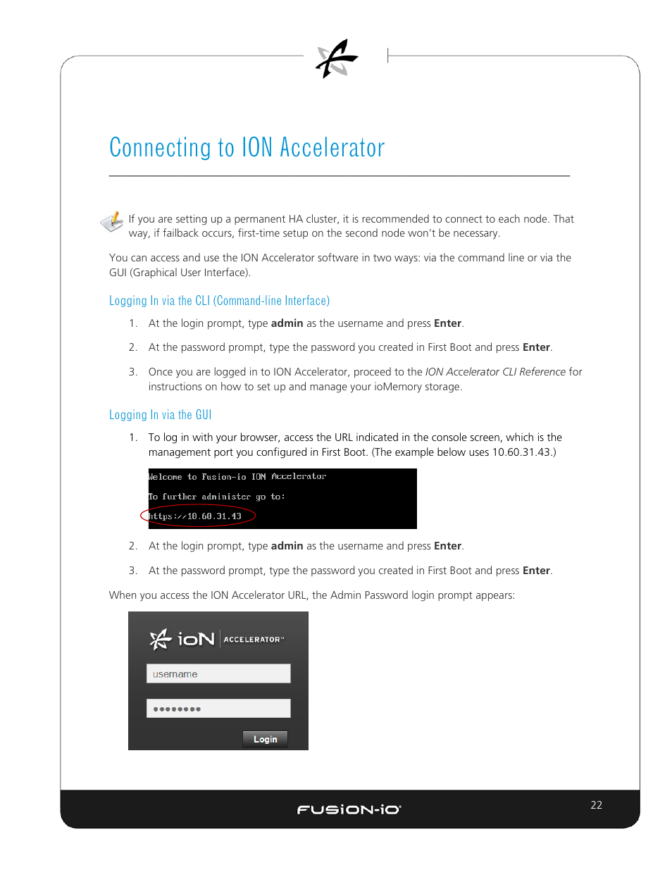 Connecting to ion accelerator, Logging in via the cli (command-line interface), Logging in via the gui | Dell Acceleration Appliances for Databases User Manual | Page 29 / 89
