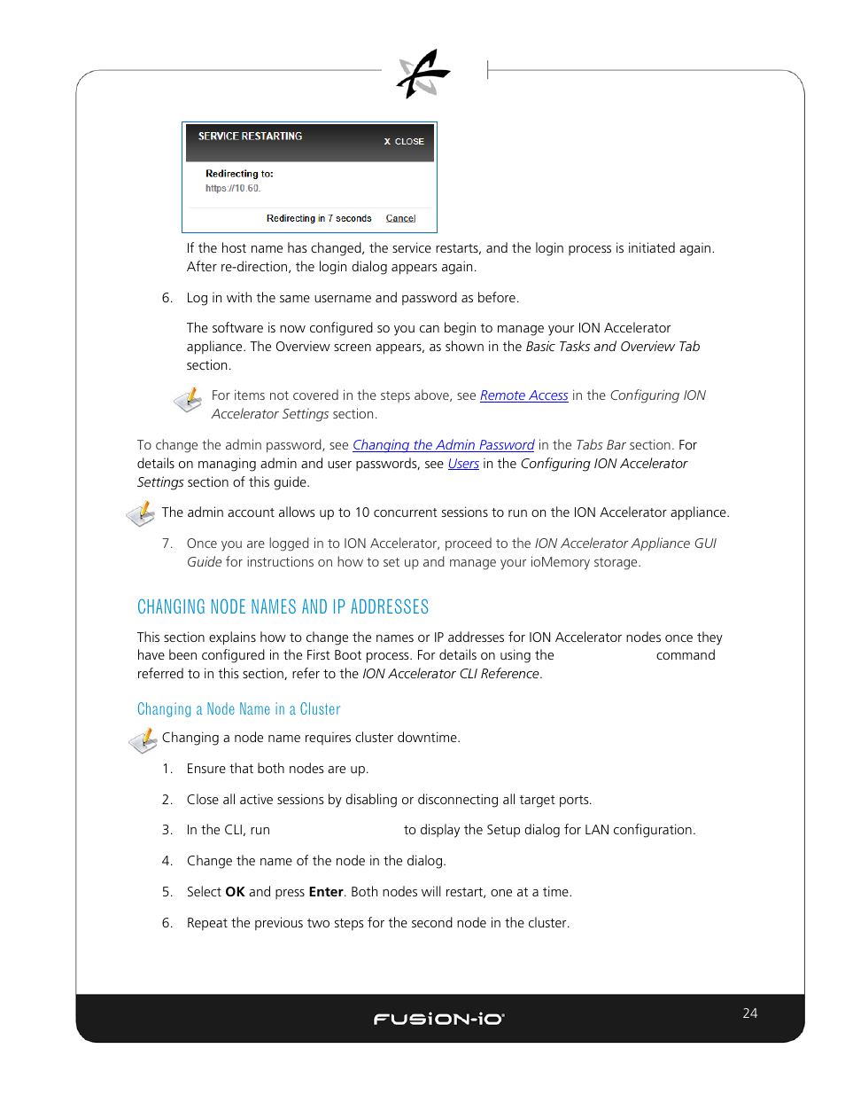 Changing node names and ip addresses, Changing a node name in a cluster | Dell Acceleration Appliances for Databases User Manual | Page 31 / 89