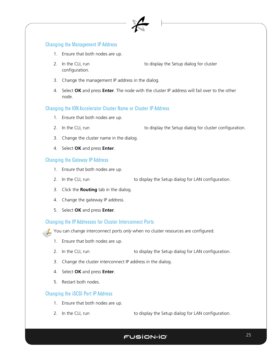 Changing the management ip address, Changing the gateway ip address, Changing the iscsi port ip address | Dell Acceleration Appliances for Databases User Manual | Page 32 / 89