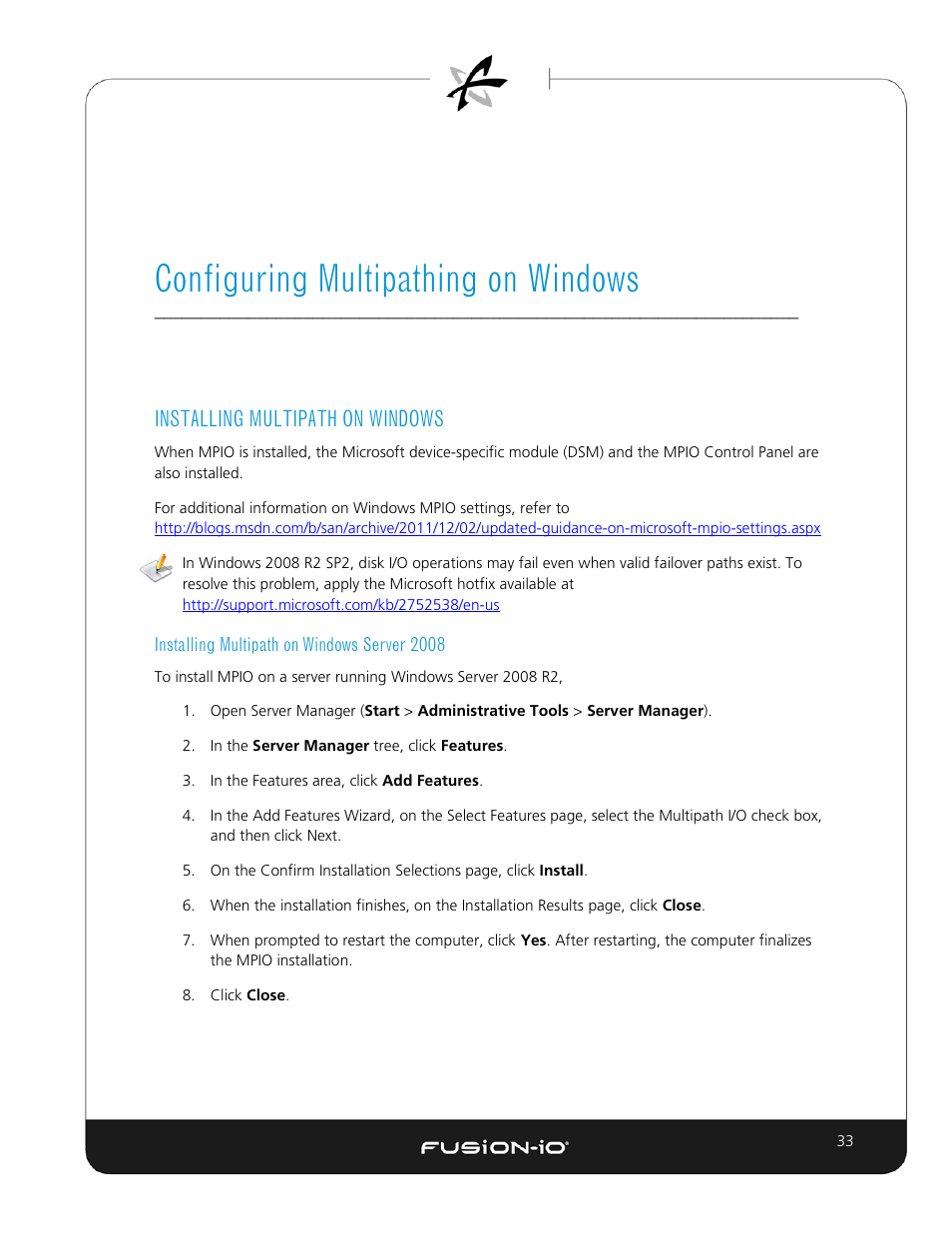 Configuring multipathing on windows, Installing multipath on windows, Installing multipath on windows server 2008 | Dell Acceleration Appliances for Databases User Manual | Page 40 / 89