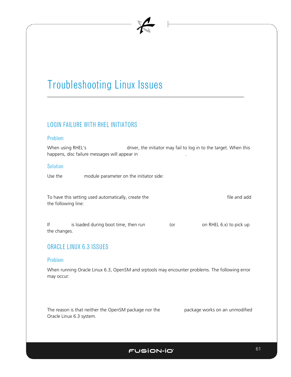 Troubleshooting linux issues, Login failure with rhel initiators, Problem | Solution, Oracle linux 6.3 issues | Dell Acceleration Appliances for Databases User Manual | Page 68 / 89