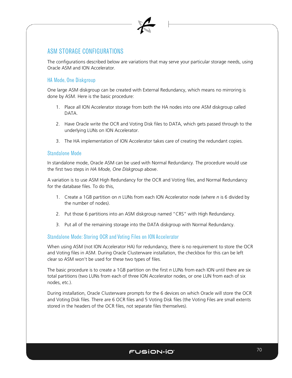 Asm storage configurations, Ha mode, one diskgroup, Standalone mode | Dell Acceleration Appliances for Databases User Manual | Page 77 / 89