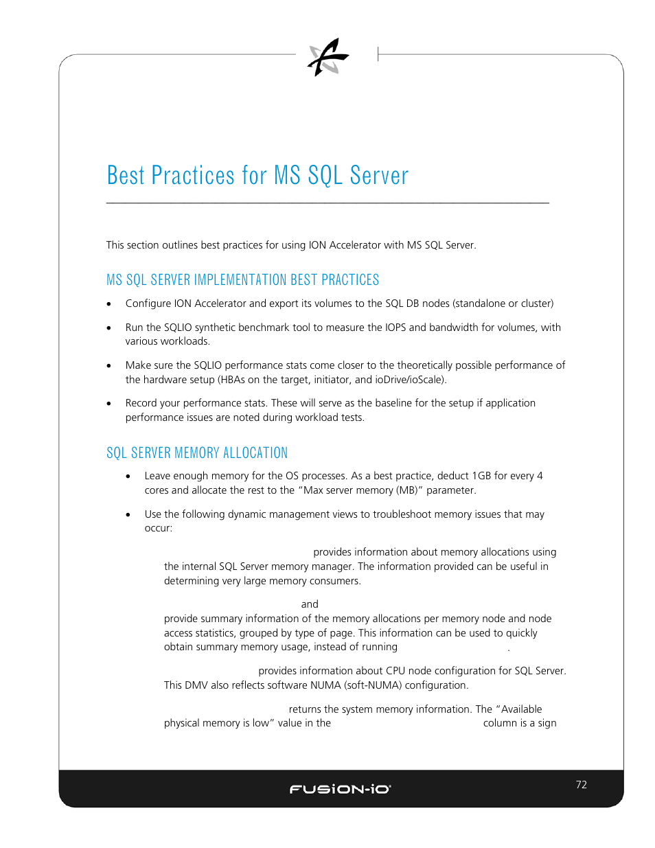 Best practices for ms sql server, Ms sql server implementation best practices, Sql server memory allocation | Dell Acceleration Appliances for Databases User Manual | Page 79 / 89