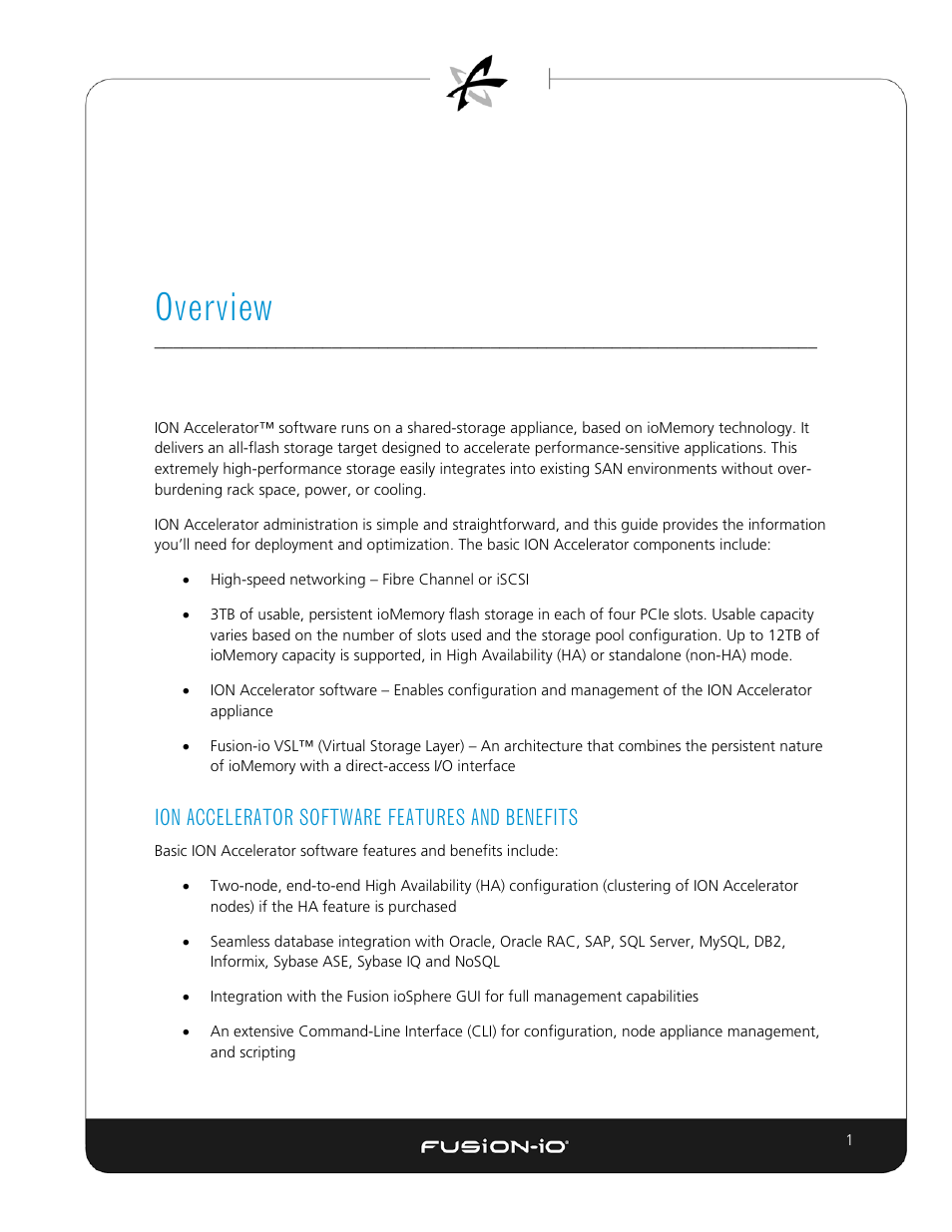 Overview, Ion accelerator software features and benefits | Dell Acceleration Appliances for Databases User Manual | Page 8 / 89