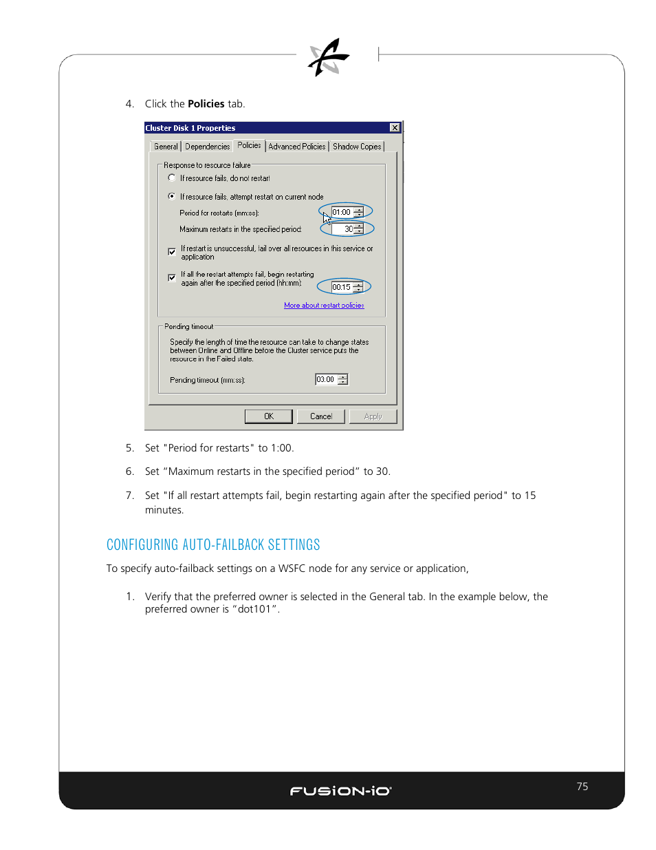 Configuring auto-failback settings, Configuring, Auto-failback settings | Dell Acceleration Appliances for Databases User Manual | Page 82 / 89