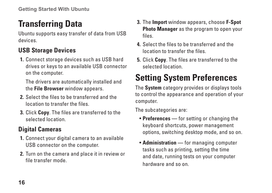Transferring data, Setting system preferences, Transferring data setting system preferences | Dell Inspiron Zino (300, Late 2009) User Manual | Page 18 / 24